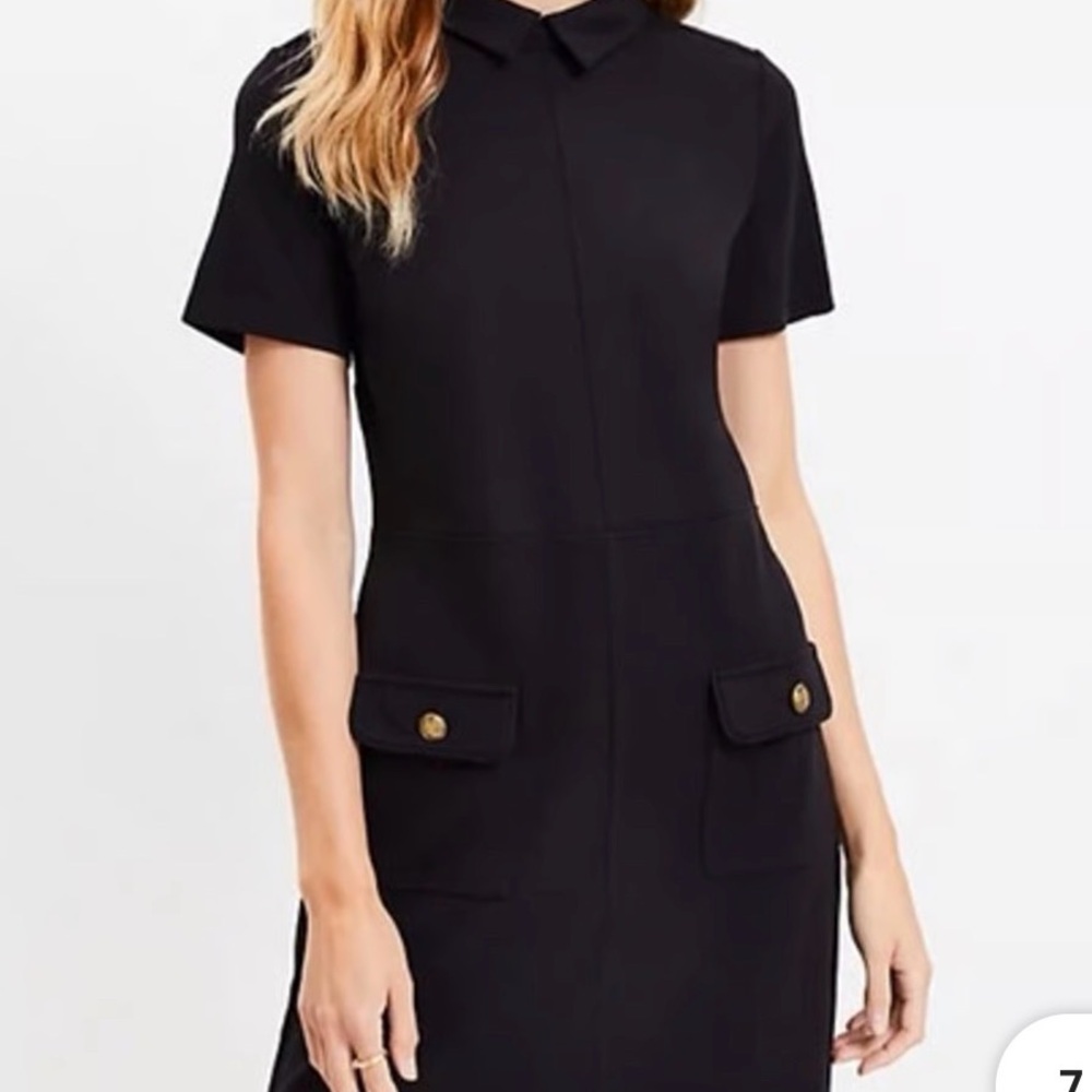 LOFT Black Short-Sleeve Mini Dress with Front Flap Pockets - Picture 8 of 9